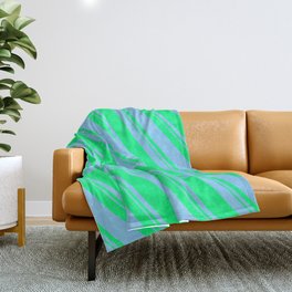 [ Thumbnail: Light Sky Blue and Green Colored Pattern of Stripes Throw Blanket ]