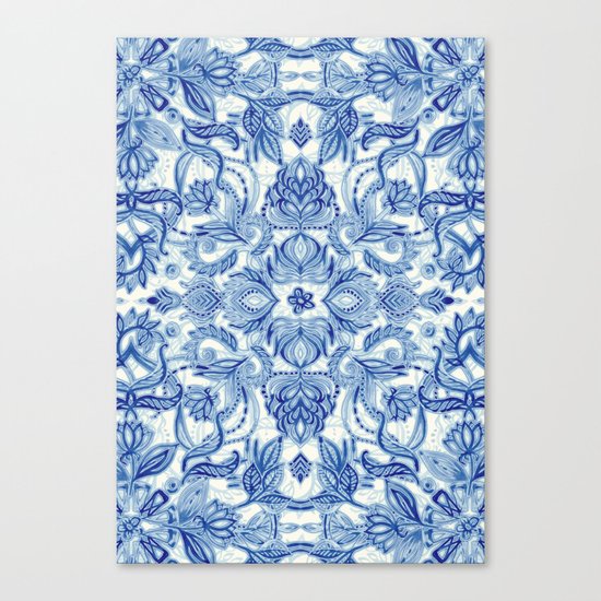 Pattern in Denim Blues on White Canvas Print