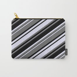 [ Thumbnail: Dim Gray, Black & Lavender Colored Stripes Pattern Carry-All Pouch ]