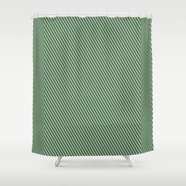 [ Thumbnail: Green and Plum Colored Striped/Lined Pattern Shower Curtain ]