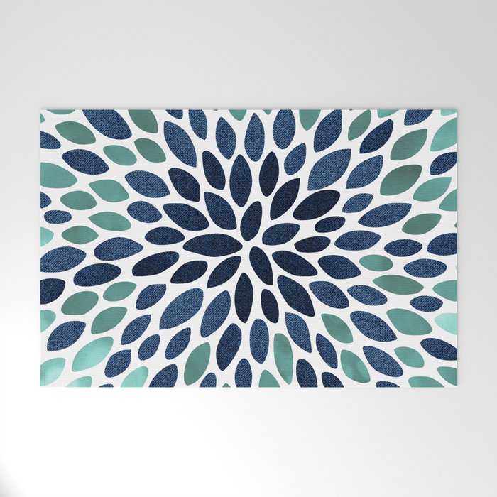 Modern, Blue and Green, Floral Bloom, Botanical Pattern Welcome Mat