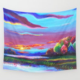 Colorful Sunset Landscape Painting Wall Tapestry