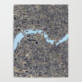 London color map city drawing illustration Thames Poster