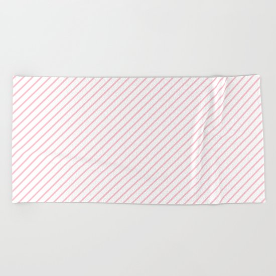 Diagonal Lines (Pink/White) Beach Towel