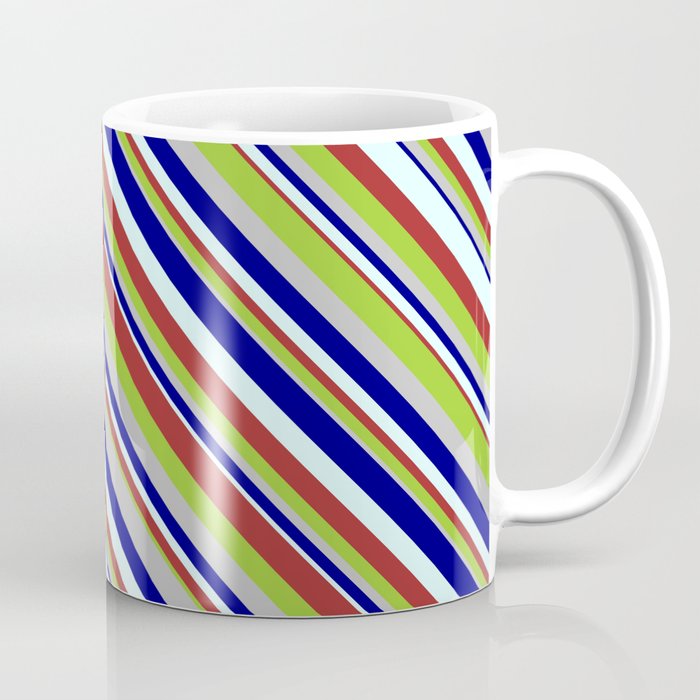 Blue, Light Cyan, Brown, Green, and Grey Colored Striped Pattern Coffee Mug
