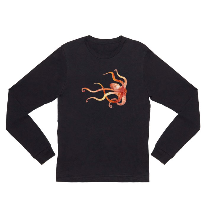 Watercolour Octopus - Red and Orange Long Sleeve T Shirt