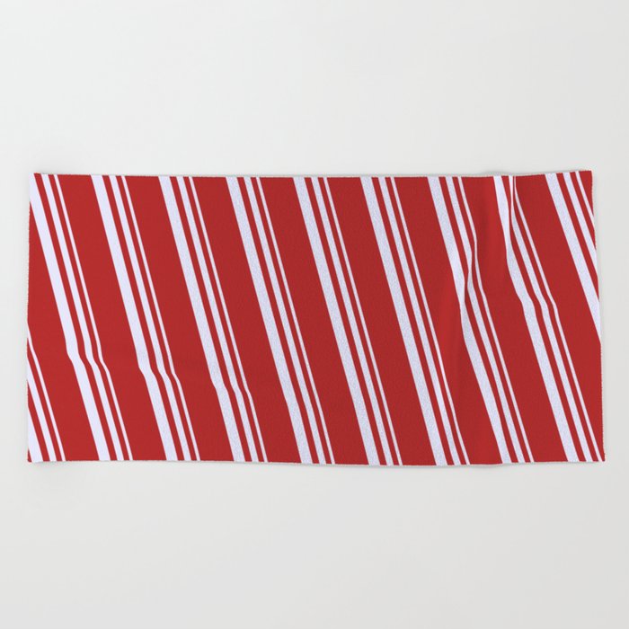 Lavender & Red Colored Lines Pattern Beach Towel