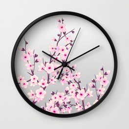 Cherry Blossom Pink Gray Wall Clock | Pinkcherry, Plumblossom, Flower, Cherryblossom, Pink, Illustration, Graphicdesign, Flourishingsakura, Cherryblossoms, Flowers 