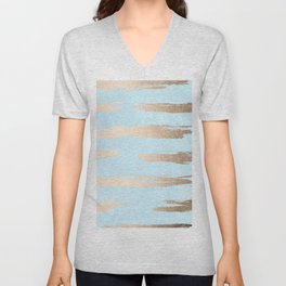 Abstract Paint Stripes Gold Tropical Ocean Sea Turquoise Unisex V-Neck