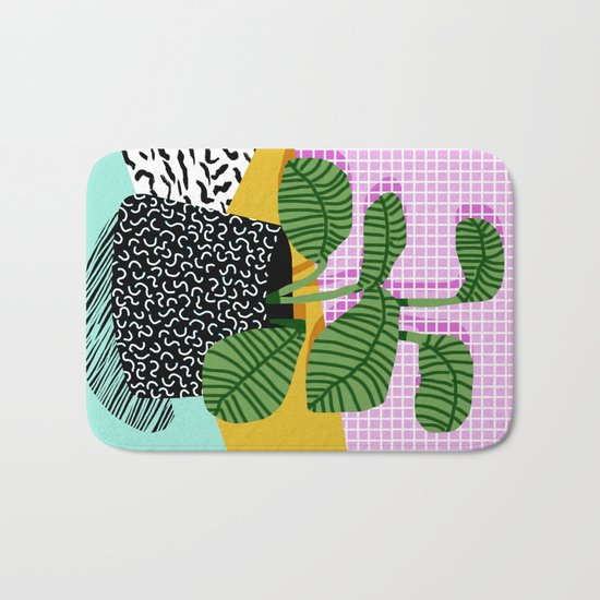 Decent - memphis retro neon throwback illustration pop art houseplant socal urban kids trendy art Bath Mat
