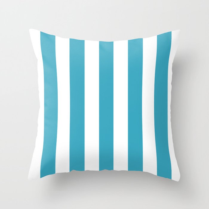 Moonstone turquoise - solid color - white vertical lines pattern Throw Pillow