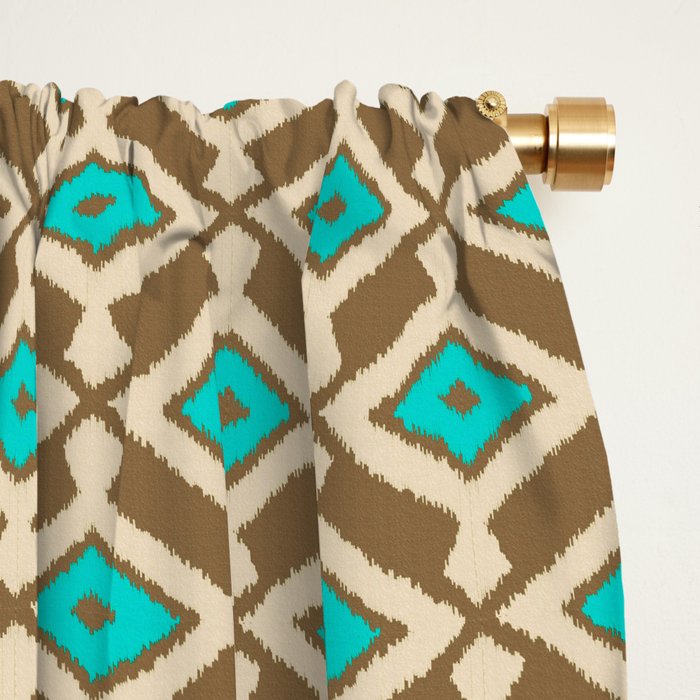 Tribal Ikat Pattern Beige Taupe And Turquoise Blackout Curtain
