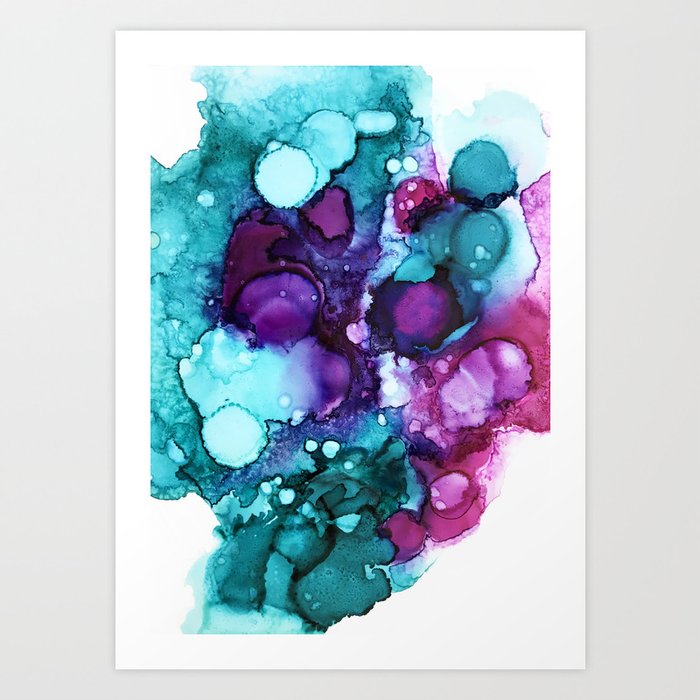 Alcohol Ink Painting, 8 x 10 Matted to 11 x 14, Purple and Blue Abstra