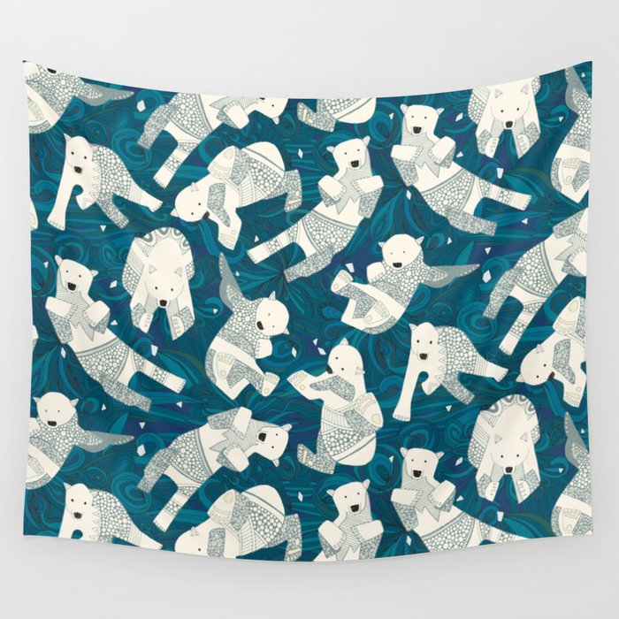 arctic polar bears blue Wall Tapestry