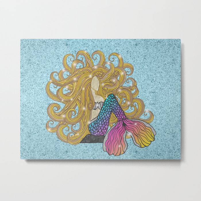 Blond Rainbow Mermaid Metal Print