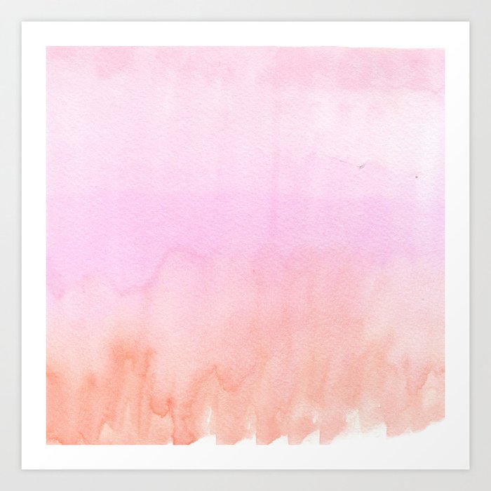 Abstract blush pink coral orange watercolor ombre Art Print