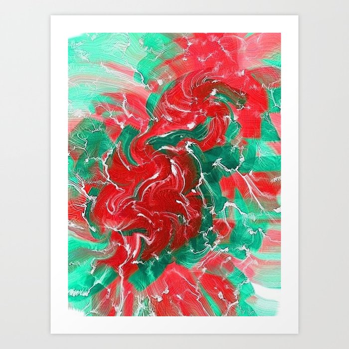 Abstract Flowers in Red and Green Art Print