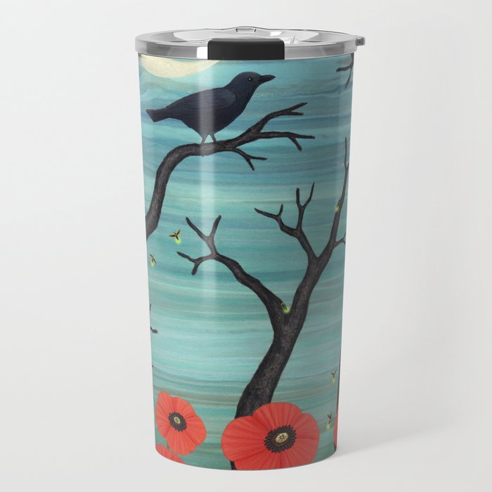 crows, fireflies, and poppies in the moonlight Travel Mug