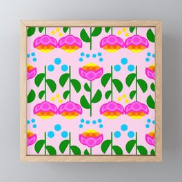 Tulip Time Colorful Spring Garden Mid Modern Scandi Flowers And Dots Geo Hot Pink And Orange Floral Pattern With Yellow And Turquoise On Pastel Pink Framed Mini Art Print