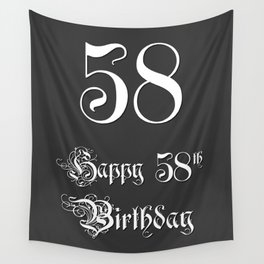 [ Thumbnail: Happy 58th Birthday - Fancy, Ornate, Intricate Look Wall Tapestry ]