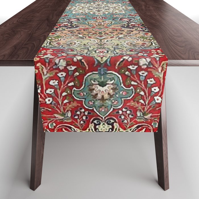 Antique Red Blue Black Persian Carpet Print Table Runner
