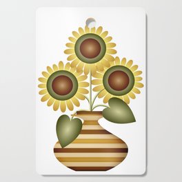 Rustic MCM Sunflowers in Wood Inlay Vase // Yellow, Green, Brown, Wheat, Cream, Black and White Cutting Board