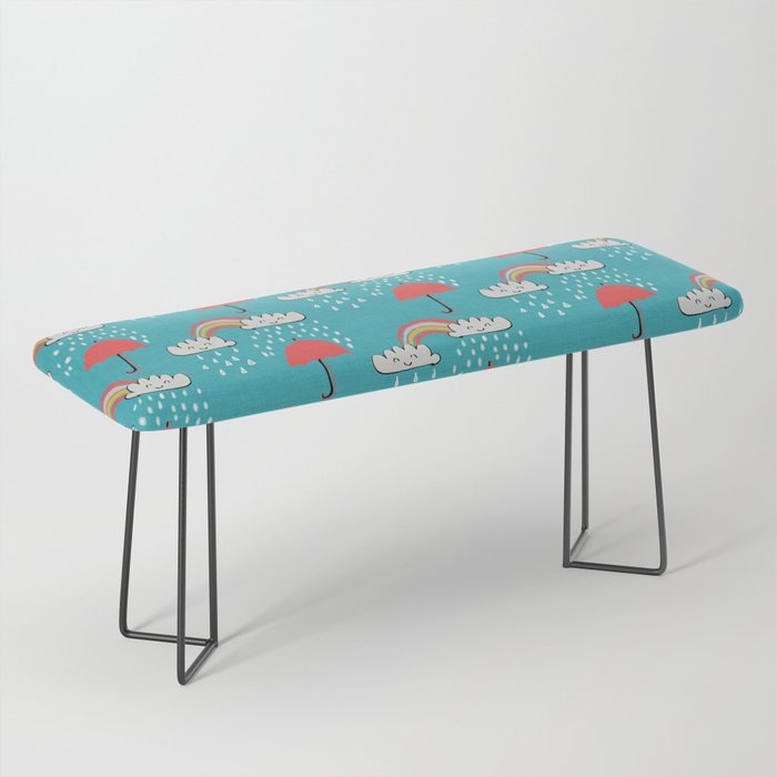 April Showers Rainbow Clouds Teal Nursery Bench By Susycosta