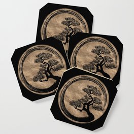 Enso Zen Circle and Bonsai Tree Gold Coaster