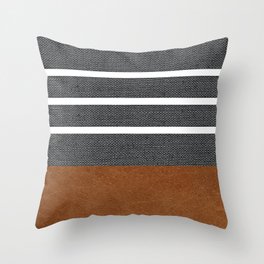 Scandinavian Mid Century Leather White Stripes Throw Pillow