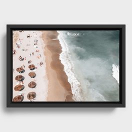 Aerial Ocean Waves Print, Aerial Beach Print, Summer Art Print, Aerial Landscape Print, Round Umbrellas Beach Photography Framed Canvas