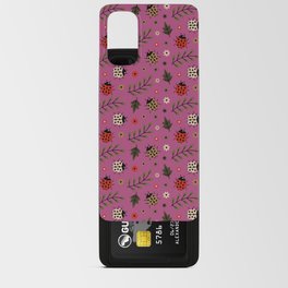 Ladybug and Floral Seamless Pattern on Magenta Background Android Card Case
