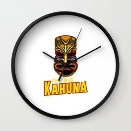 The Big Kahuna Hawaiian Tiki Mask Luau Vacation Pun Design Humor Gift Wall Clock