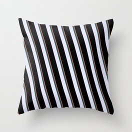 [ Thumbnail: Salmon, Dark Slate Gray, Lavender, and Black Colored Lined Pattern Throw Pillow ]