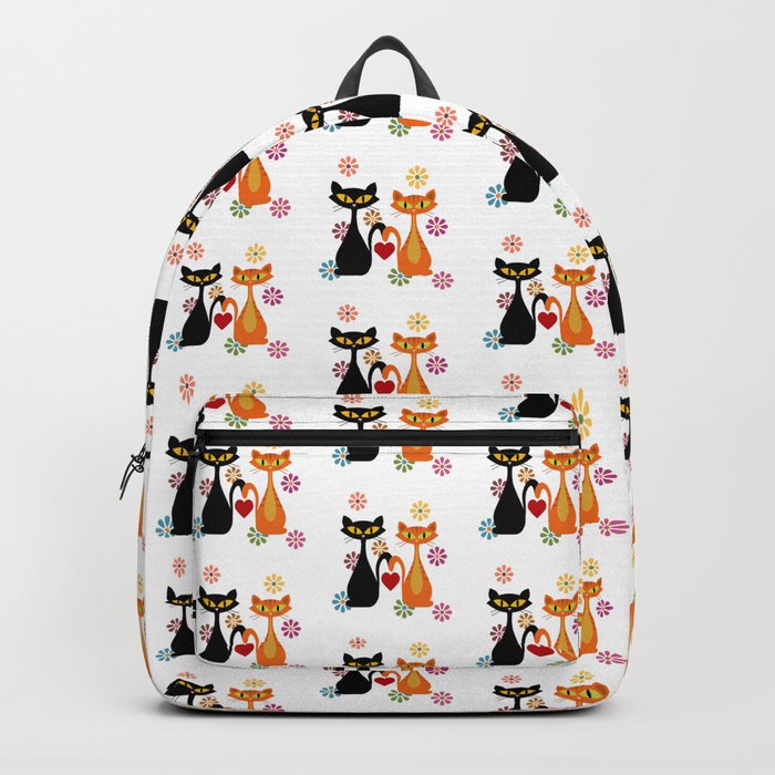 Mid Century black and orange cats in love Backpack