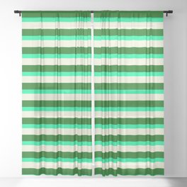 [ Thumbnail: Beige, Dark Green & Green Colored Pattern of Stripes Sheer Curtain ]