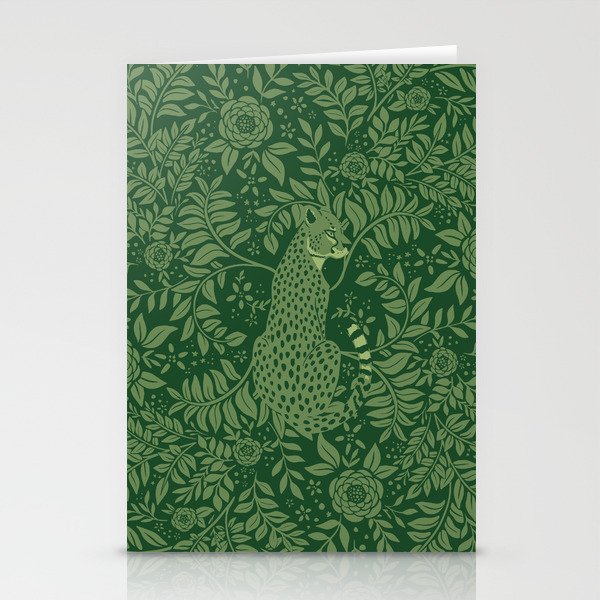 Spring Cheetah Pattern - Forest Green Stationery Cards
