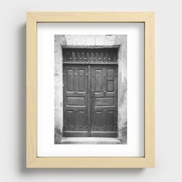 Black and white vintage wood door art print - old frontdoor in France - vintage travel photography Recessed Framed Print