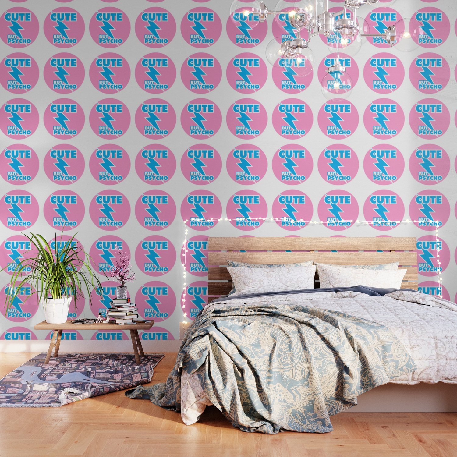 Cute But Psycho Girly Sticker Girls Tshirt Pink And Blue Version Wallpaper By Alma Design Society6
