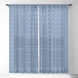 Blue and Pink Phlox Flowers Sheer Curtain