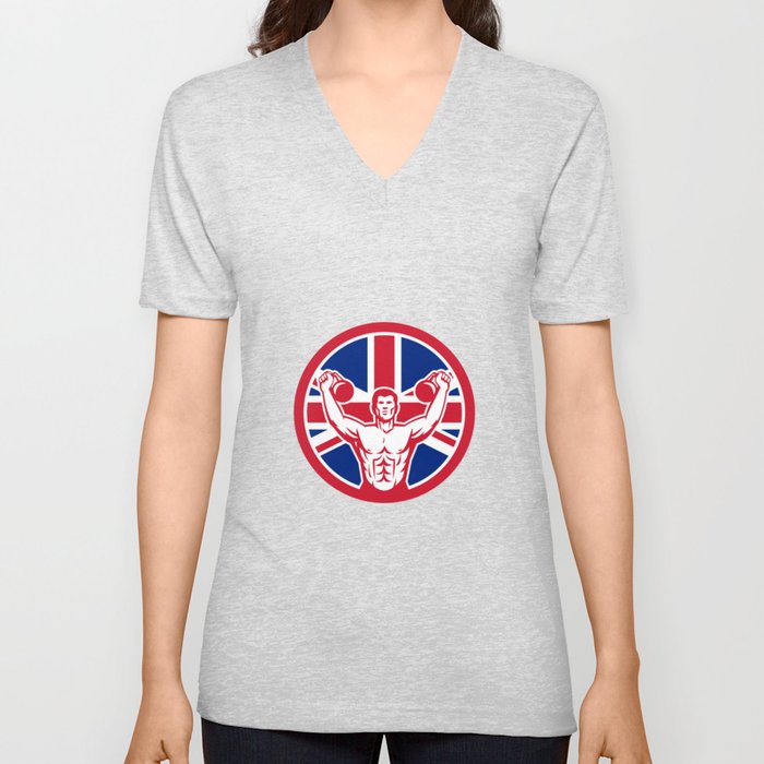 British Physical Fitness Union Jack Flag Icon V Neck T Shirt