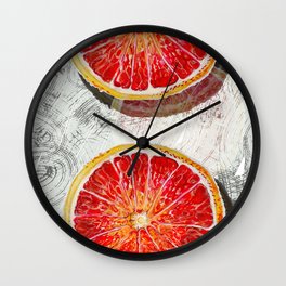 Citrus Grapefruit Mid Century slices color block mural_modern watercolor Wall Clock