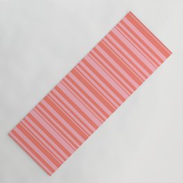 [ Thumbnail: Salmon and Light Pink Colored Lined Pattern Yoga Mat ]