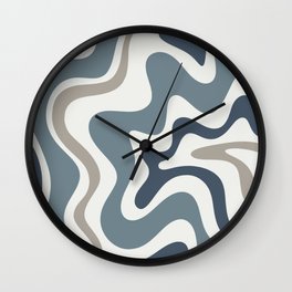 Liquid Swirl Abstract Pattern in Neutral Blue Gray on Off White Wall Clock