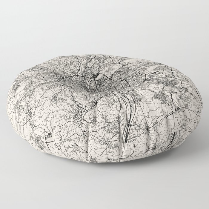 Lyon in France - Black&White Map Floor Pillow