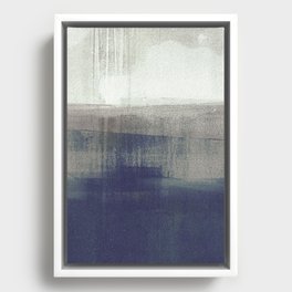 Navy Blue and Grey Minimalist Abstract Landscape Framed Canvas