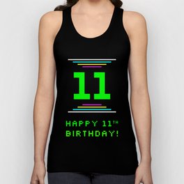 [ Thumbnail: 11th Birthday - Nerdy Geeky Pixelated 8-Bit Computing Graphics Inspired Look Tank Top ]