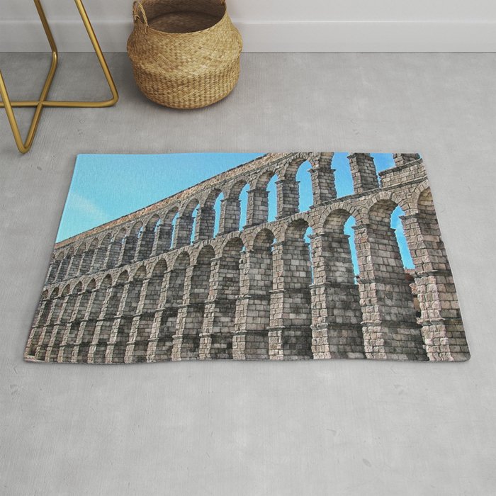 Spain Photography - Aqueduct Of Segovia Under The Blue Sky Rug