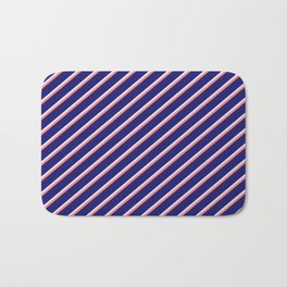 [ Thumbnail: Lavender, Salmon & Midnight Blue Colored Lines/Stripes Pattern Bath Mat ]