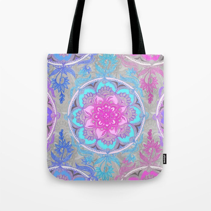 Pink Purple And Turquoise Super Boho Doodle Medallions Tote Bag By Pink Purple And Turquoise Super Boho Doodle Medallions Tote Bag