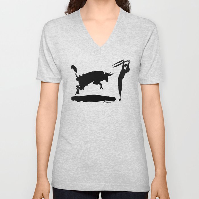 Picasso - Bullfight III 1960 Artwork Shirt, Reproduction V Neck T Shirt